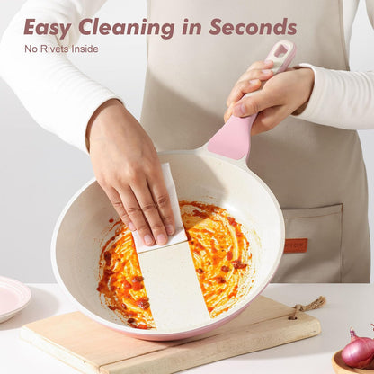 SENSARTE Nonstick Ceramic Frying Pan - 12.5 Inch Induction Compatible Skillet with Lid, Sakura Pink