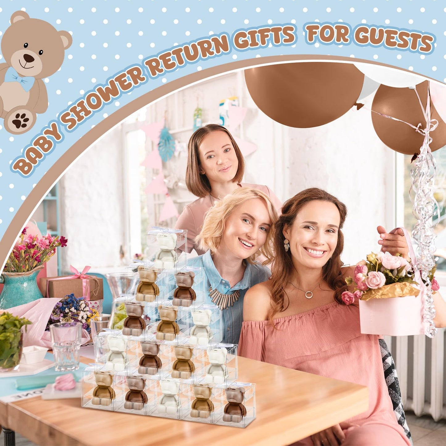 Hoolerry 30 Pcs Baby Shower Favors Mini Bear Candles Party Favors with Boxes Handmade Bear Shaped Candles Bulk for Baby Shower Boys Girls Wedding Gender Reveal Party Guest (White,Brown)