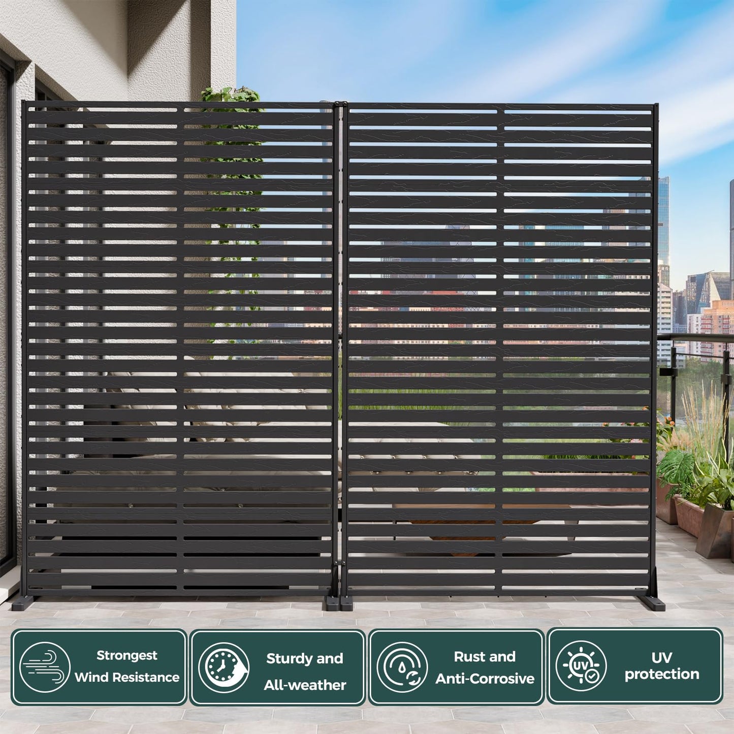 Trygoal Privacy Fence Screen with Stand 6 Panel 72" H×47" W HDPE Decorative Privacy Panels with Stand, Air Conditioner Fence Panels, Privacy Screen for Outdoor Backyard, Balcony, Pool