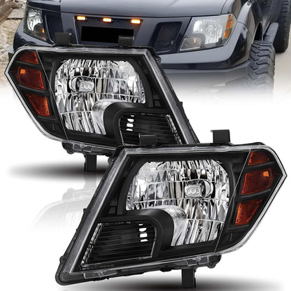 ISHARINGAUTOPARTS Headlights Assembly Compatible with 2009-2021 Nissan Frontier Halogen Head Lamps Black Housing Amber Reflector, Replace #26060ZL40A, 26010ZL40A Driver and Passenger Side