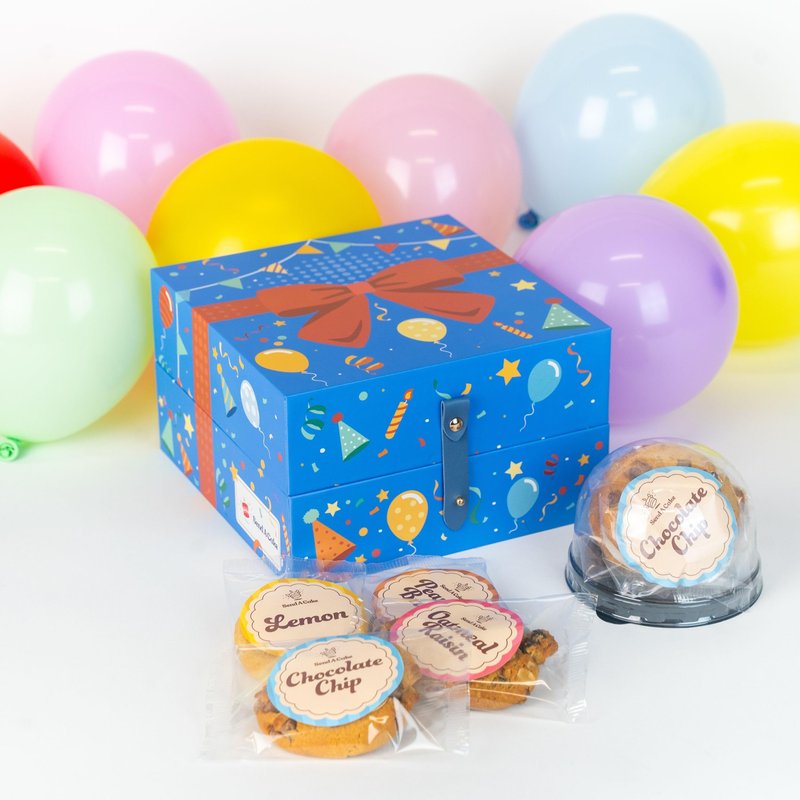 Happy Birthday Bloom Box by Send A Cake with 4 Individually Wrapped Gourmet Cookies (Lemon, Peanut Butter, Chocolate Chip, Oatmeal) – Ready to Gift, No Assembly Needed – Unique Birthday Gift for Women, Men, Adults & Kids