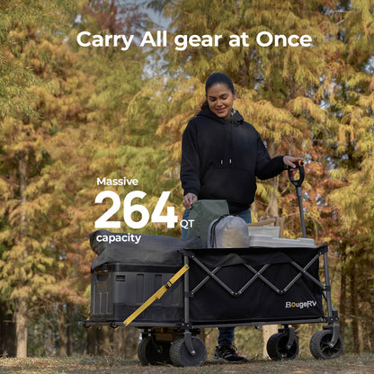 BougeRV Electric Utility Wagon w/ 133Wh Battery, Up to 440 lbs Load Capacity Collapsible Garden Cart, Outdoor Motor-Driven Foldable Wagon, Ideal for Camping, Gardening (Battery Charger NOT Included)