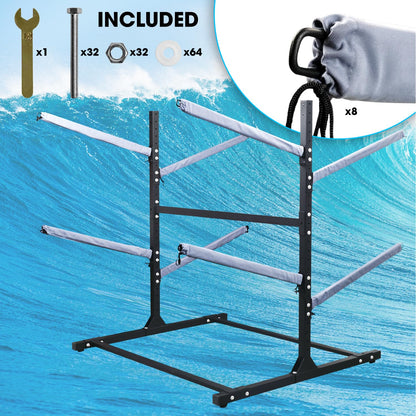 TPHUC Kayak Stand Freestanding Storage Rack for Kayak Canoe, Boat, Sup, Surfboard Bracket for Indoor, Outdoor, Garage, Shed, Dock with Lockable Wheel Wide Adjustable (4 Levels, Style 2)