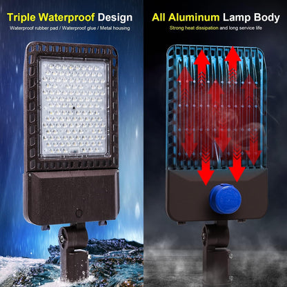 ledmo 300W LED Parking Lot Light Slip Fitter Mount 36000LM 5000K Outdoor Commercial Area Flood with Dusk to Dawn Photocell, Easy Installation IP65 Waterproof Shoebox Light for Street, Yard