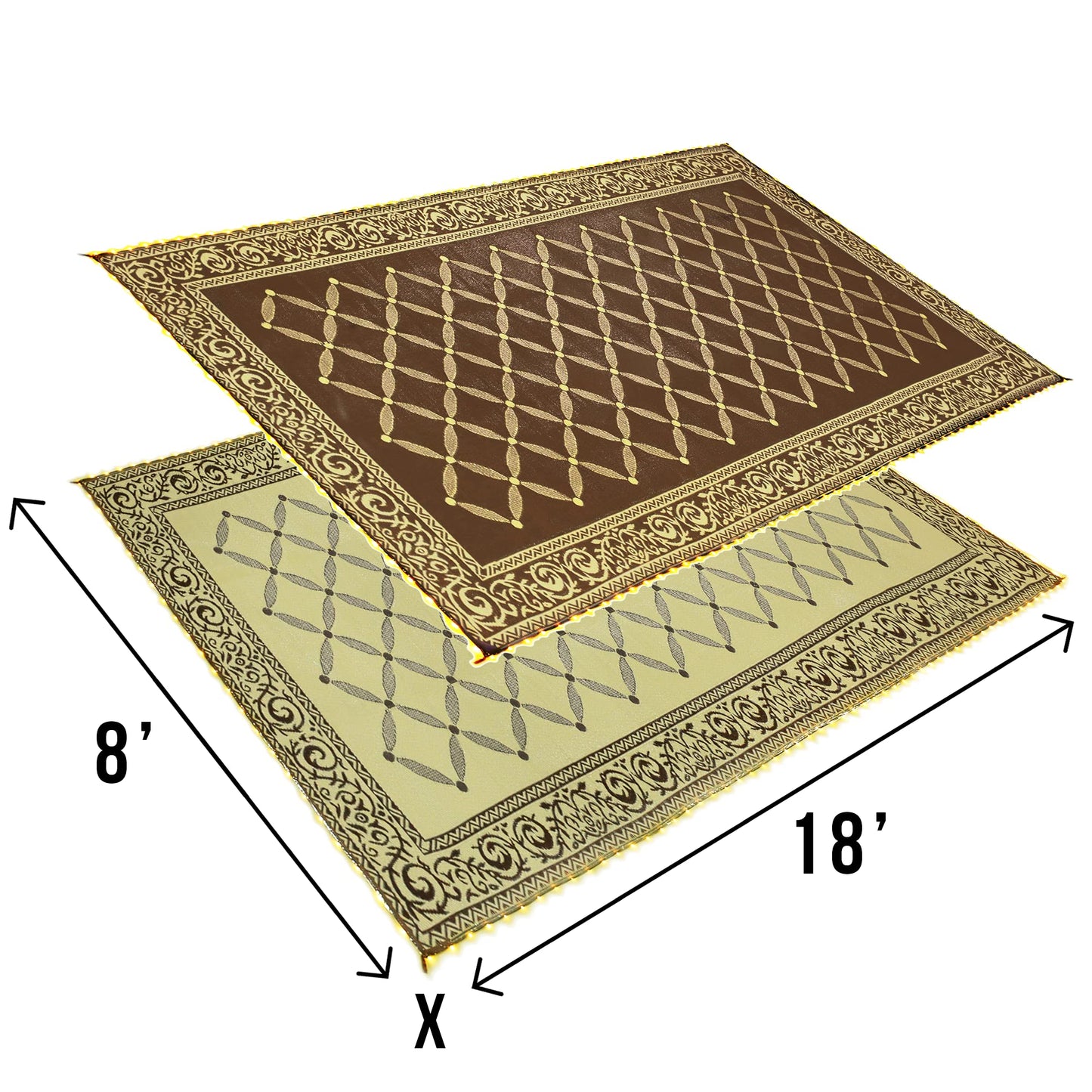 Stylish Camping L118187WL 8-feet by 18-feet LED Illuminated Patio Mat - Outdoor Patio Brown/Beige RV Camping Mat