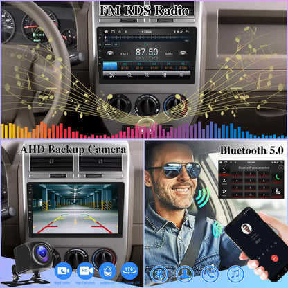 [8 Core 4G+64G] Android Car Radio for Jeep Compass Patriot 2007 2008 2009-10.1 inch Touch Screen Car Play Stereo, DSP 32 EQ Audio/IPS Screen/Carplay/Android Auto/SWC/BT 5.0/WiFi