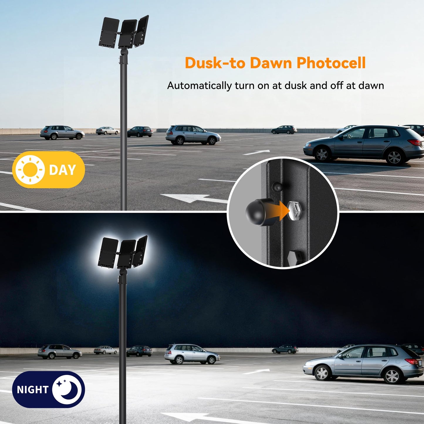 200W Upgraded LED Parking Lot Light with Photocell 30000lm 5000K, ETL, IP66 Waterproof Adjustable 3-Head Commercial Lighting Outdoor, Pole Mount, Flood Lights for Roadways, Driveways