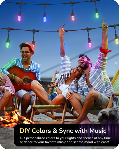 EDISHINE Smart String Lights, 48ft, 18 Acrylic RGB LED Bulbs, Waterproof, Dimmable, WiFi & APP Control, Compatible with Alexa