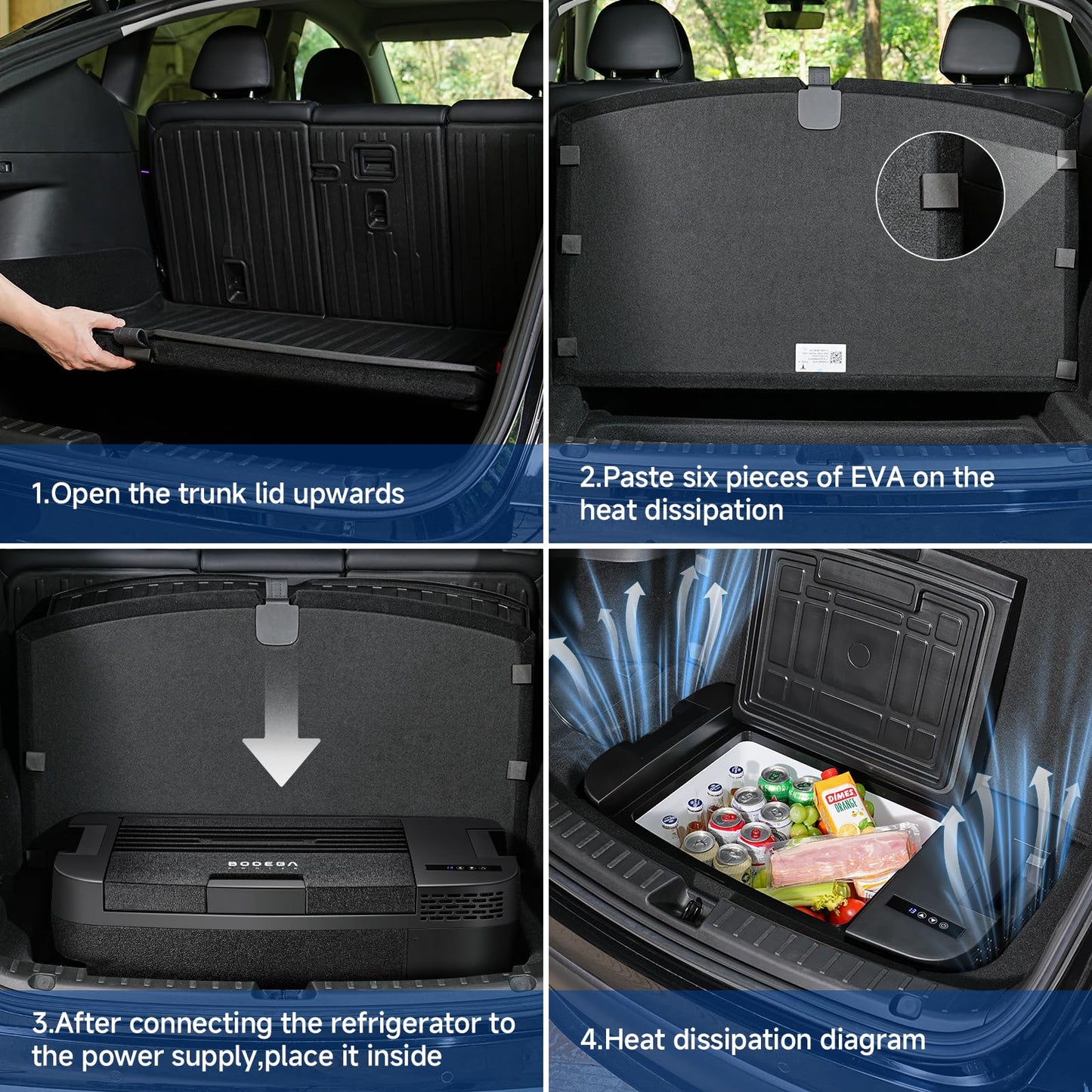 BODEGACOOLER 35L Built-In Car Refrigerator for Tesla Model Y- Ultra-Quiet Fast Cooling to -4℉, Smart App Control, Space-Saving Design for Camping & Road Trips 12/24V DC/AC,-4℉-68℉