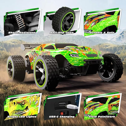 Tecnock RC Cars for Kids 1:18 Scale 2WD RC Car with USB-C Easy Charging 2.4GHz Remote Control Car with LED Lights &amp 50 Mins Playtime Toys Gifts for Boys &amp Girls Ages 8-12