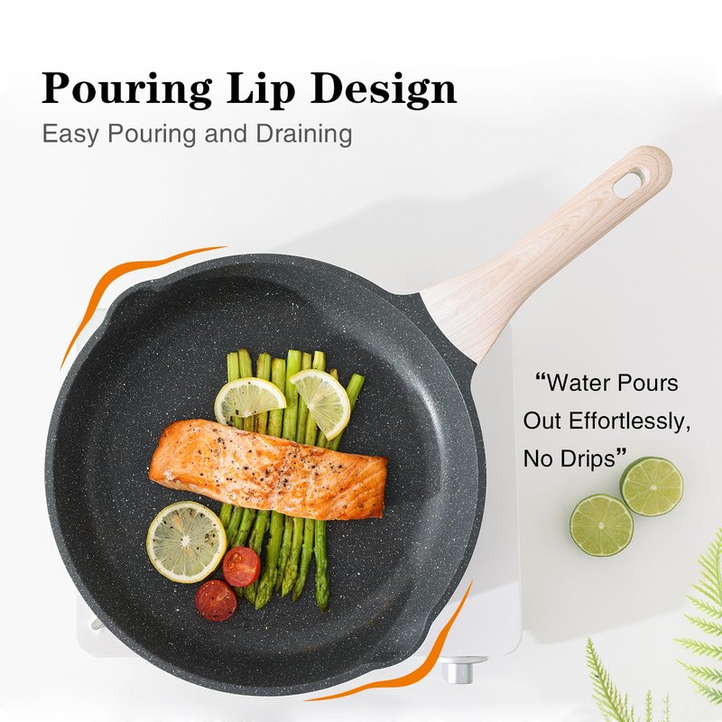 Kordisen Nonstick Frying Pan Set with Lids, 3 Piece Skillet Set, Healthy Induction Cookware Cooking Pan, Stay-Cool Handle, Compatible with All Stovetops, PFOA Free (9.5, 11, 12.5 Inch)