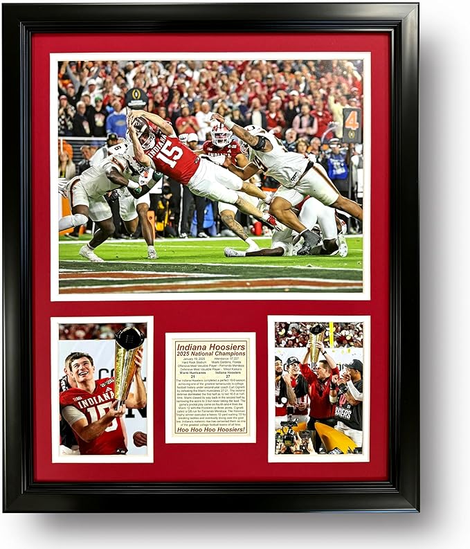 Indiana Hoosiers | 2025 CFP National Champions | Collectible Hoosier Football Memorabilia | Framed Picture &amp Photo Collage Gift Man Cave Wall Art Home &amp Room Decor | 2 Sizes &amp 2 Styles (