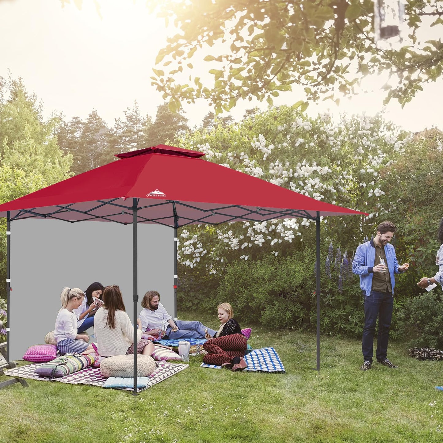 EAGLE PEAK 13x13 Pop up Canopy Tent w/One Wall, Instant Canopy Easy Set up Folding Shelter w/One Privacy Curtain, 169 Square Feet Sun Shade, Red