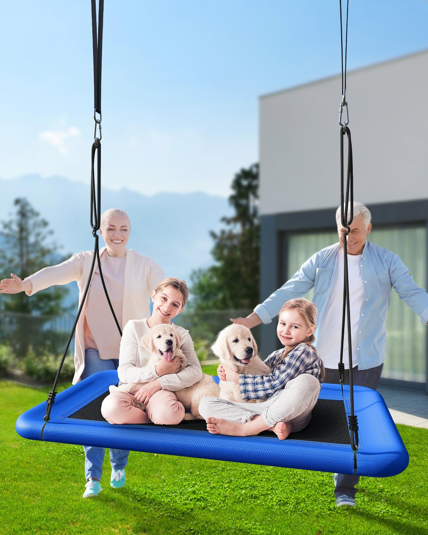 Everyfun 60" Tree Swing for Kids and Adults, 700lbs Capacity, Waterproof Rectangle Platform Swing with Adjustable Straps for Outdoor & Indoor Use-Ocean Blue