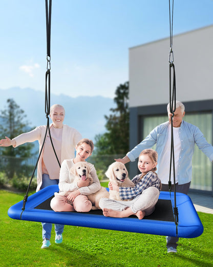 Everyfun 60" Tree Swing for Kids and Adults, 700lbs Capacity, Waterproof Rectangle Platform Swing with Adjustable Straps for Outdoor & Indoor Use-Ocean Blue