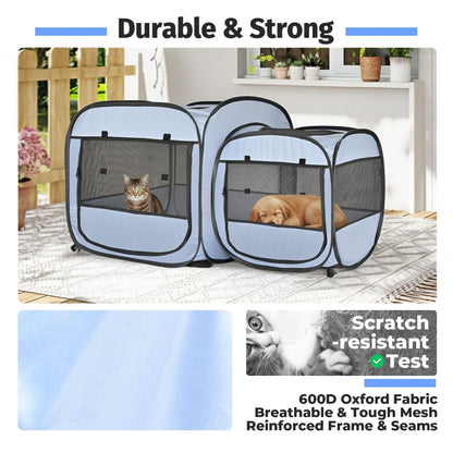 EighteenTek® 2-in-1 Portable Cat Playpen(Front Doors), Pop up Kitten Playpen, Assembly-Free, Pet Tent Crates Kennel Cage Enclosure for Dog Puppy Indoor Outdoor(No Divider, Unified Space)