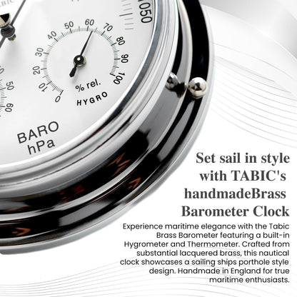 Tabic Chrome Barometer with Built-in Hygrometer &Thermometer - Analog Weather Station for Home & Outdoor Use - Handmade in England - Heavy Chrome Plated Brass Case (1/2kg), 6in x 2in