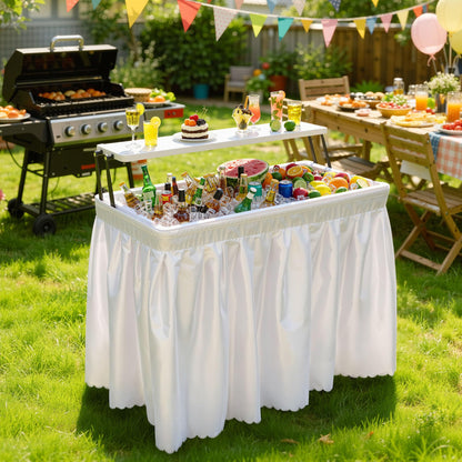 YITAHOME Two-Tier Ice Table, 4FT Folding Ice Cooler Table with Drain and Detachable Skirt, Portable Ice Table for Parties, Picnics, Camping, Weddings, BBQs