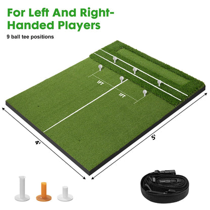 RELILAC 5x4ft Golf Mat with Ball Tray, 26mm Thickened Golf Hitting Mats for Backyard, Driving Range, Indoor & Outdoor Practice, Turf Matt with 3 Tees for Chipping Swing Driving Training