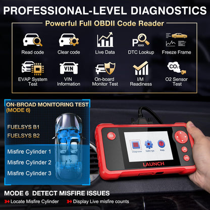 LAUNCH CRP123 V2.0 OBD2 Scanner-2026 New Model Engine/ABS/SRS/Transmission Diagnostic Scan Tool SRS Airbag Code Reader,3 Reset Oil Service/Throttle Relearn/SAS Reset,Lifetime Free Update