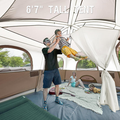 Portal 8 Person Tents for Camping, Easy Setup Cabin Tent with Large Porch, 2 Room, Waterproof Family Camping Tent for Outdoor Camping, Patio