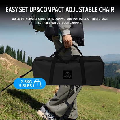 Reclining Chair, Lightweight Folding Camping Chair with Pillow, Backpacking with Carry Bag, 5-Way, Adjustable Height Chairs for Adults Heavy Duty 330lbs for Hiking, Fishing, Mountaineering Black
