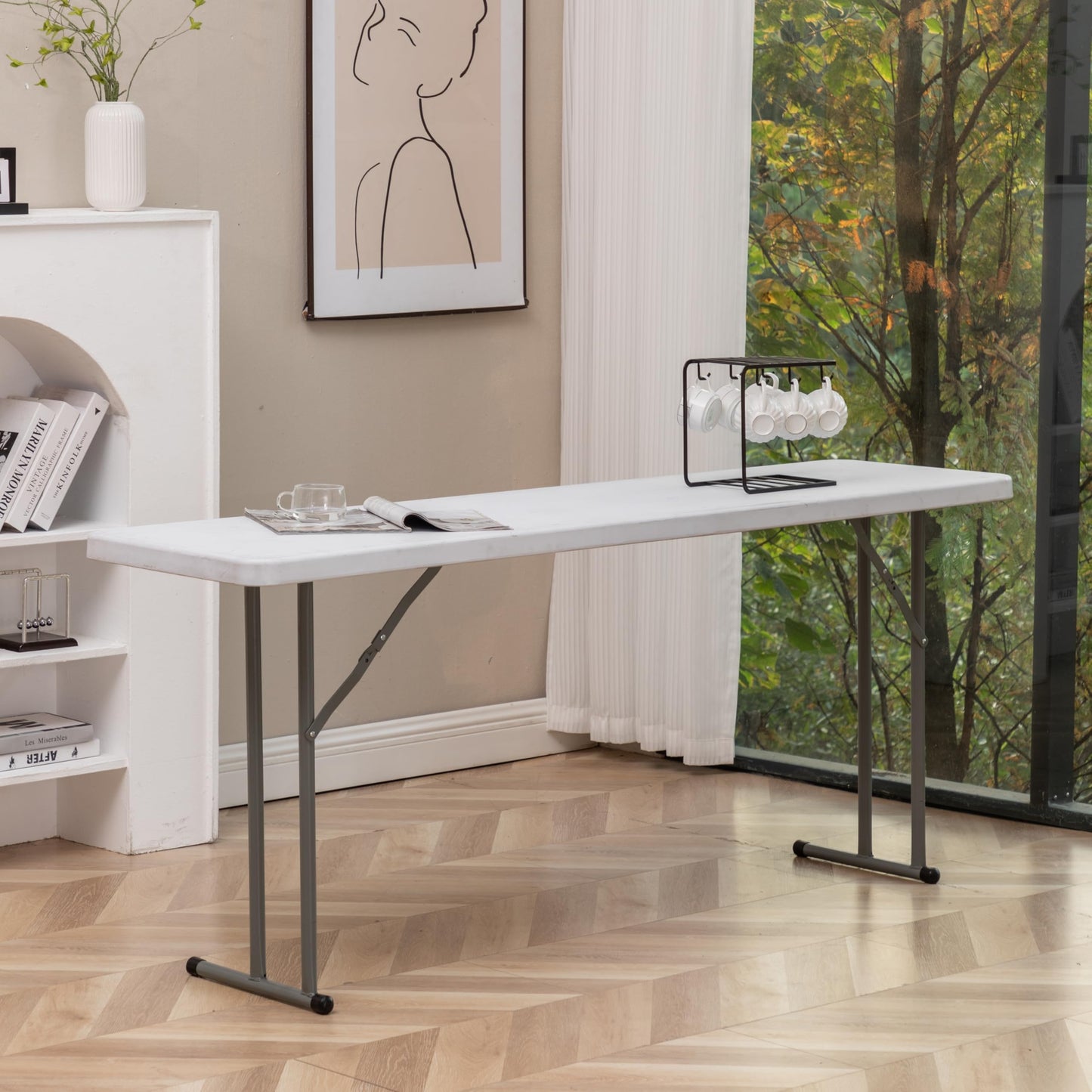 BTEXPERT Set of 10, 5-Foot - 60" Long White Plastic Folding Seminar Training Table Portable 18" Wide Narrow, 29" High, Events Indoor Outdoor Lightweight