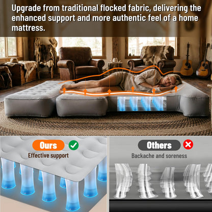 Comfortable Fabric Texture Truck Bed Mattress 5.5-5.8ft for Full-Size Pickup with extender, Truck Bed Air Mattress Customized for Tundra/ F150/ Silverado/ Ram1500, with Bult-in-Air Pump,Camping