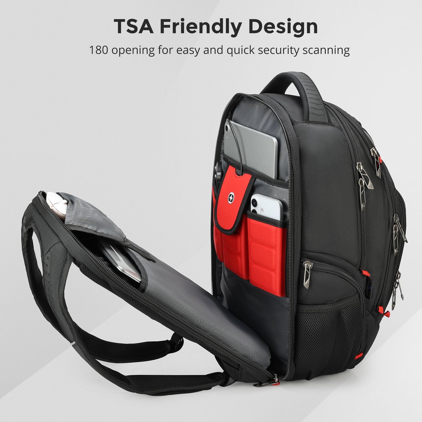 Swissdigital Design Travel Backpack for men with Apple Find My, TSA Friendly USB Charging RFID Protection Business Backpack Fits 15.6" Laptops Black | J149508F-BR