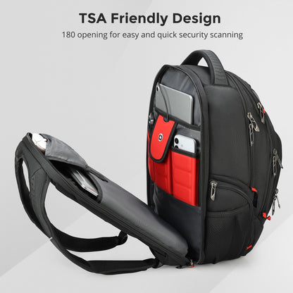 Swissdigital Design Travel Backpack for men with Apple Find My, TSA Friendly USB Charging RFID Protection Business Backpack Fits 15.6" Laptops Black | J149508F-BR