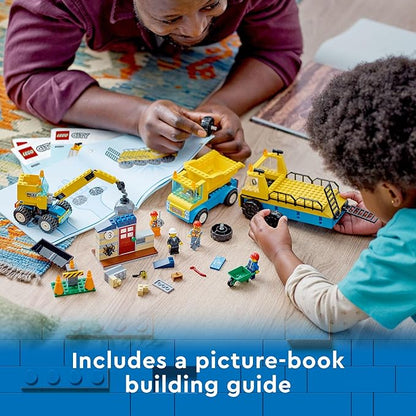 LEGO City Construction Trucks and Wrecking Ball Crane 60391 Building Toy Set for Toddler Kids Ages 4+ Includes 3 Construction Vehicles an Abandoned House and 3 Minifigures for Pretend Play