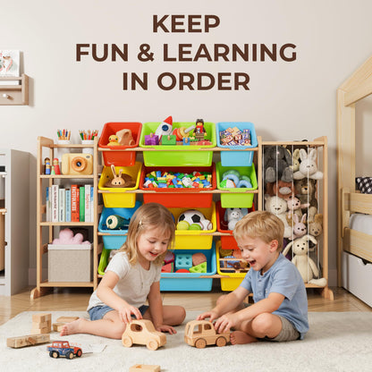 mirolam Toy Storage Organizer with Bookshelf and Stuffed Animal Storage - Playroom Organization with Shelves and 12 Bins - Living Room Box for Lego - Bedroom Decor Essential