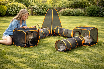 Outdoor Cat Tunnel Playset with Pop-Up Cubes & Tent – Portable Mesh Cat Playpen for Yard, Secure Enclosed Tunnel System for Cats, Kittens, Rabbits & Small Pets