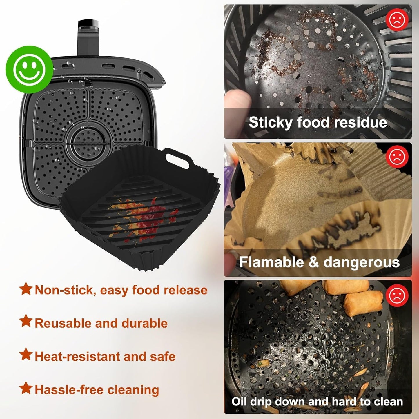 Air Fryer Silicone Liners Square 2 Pack 7.1 Inch Airfryer Liners 4-7 QT Reusable Air Fryer Liners Silicone Pot Oven Liner Baking Tray, Air Fryer Basket Silicone Mat Bowl Air Fryer Accessories Kitchen