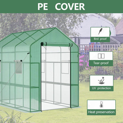 Walk-in Greenhouse with Shelves, 57"X85"X77" Heavy Duty Portable Outdoor Greenhouse, 3-Tier 18-Shelf Plant House with PE Cover, Mesh Door & Screen Windows for Plants, Flowers, Seedlings Gardening