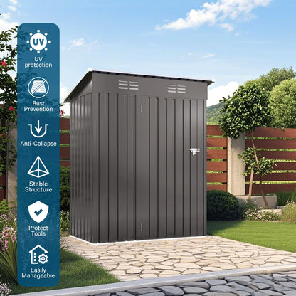 YOPTO 5X3 FT Sheds & Outdoor Storage,Metal Waterproof Tool Sheds with Pitched Roof and Lockable Door,Backyard House Buildings w/Vents,for Garden Sundries Sundries Bike,Gray