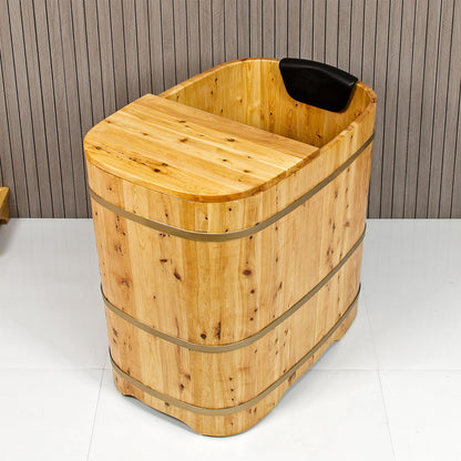 With Lid Japanese Soaking Tub Handcrafted Cedar Freestanding Wooden Bathtub Deep Soaking Tub Small Bathroom Tub Space Saving and Easy to Move STB03901 34” Hot Tub