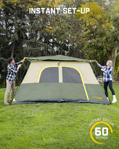 FanttikOutdoor Zeta C8 Pro Camping Tent 8 Person Instant Cabin Tent Setup in 60 Seconds with Rainfly & Windproof Portable with Carry Bag for Family Camping & Hiking, Upgraded Ventilation, Green