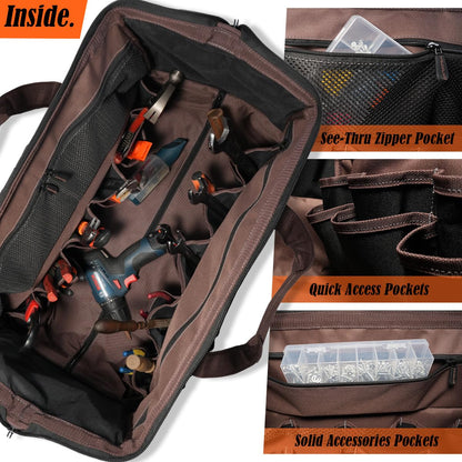 WELKINLAND 48Pockets Tool Bags With Wheels, 22Inch Rolling Tool Bag, Waxed Canvas Tools Bag Rolling Heavy Duty, Large Roll Tote For HVAC, Technician Rolling Tool Bag, Rolling Electrical Tools Bag