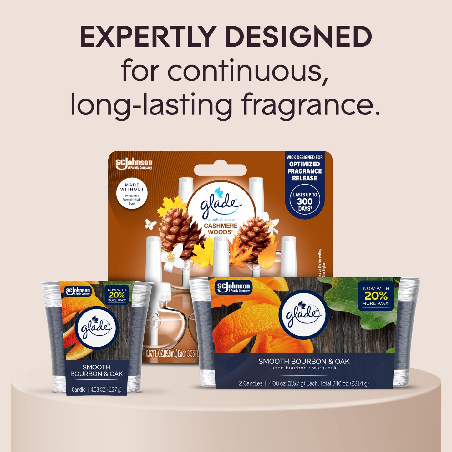 Glade 1-Wick Scented Candle Jar, Smooth Bourbon & Oak, Air Freshener Infused with Essential Oils, 4.08 Oz