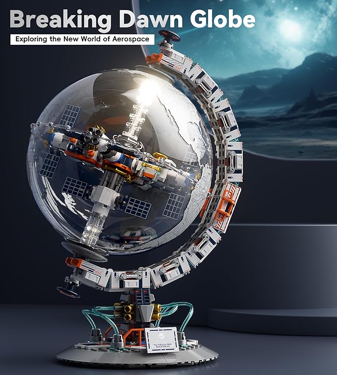 Space Station Globe Building Set for Adults 360° Rotatable STEM Toys with Dual Illumination Modes Compatible with Lego Hobby Gifts for Adults/Teens Home Decor