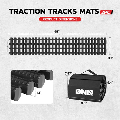 DNA Motoring 48" Portable Recovery Traction Tracks Mat, Load 7 Ton Car Non-Slip Mat, Off-Road Emergency Aid Devices for Snow, Ice, Mud, Sand, 2PC, w/Bag, Black