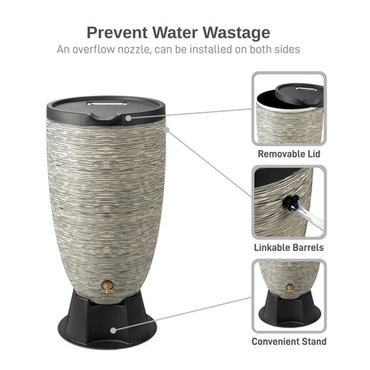RTS Home Accents 50-Gallon Newport Rain Barrel with Stand and Removable Lid, Slate Color