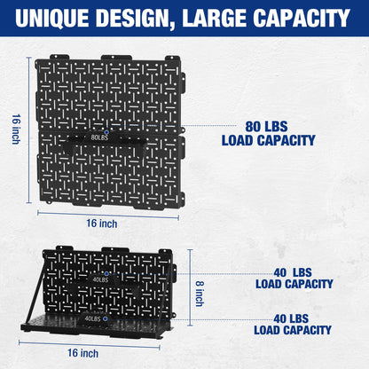 WORKPRO 16”x 16” Metal Peg Board, Foldable Black Pegboard for Wall Organization, Steel Panel with Round Holes & Vertical Slots, Ideal Tool Organizer in Office and Craft Room, 3 Pack