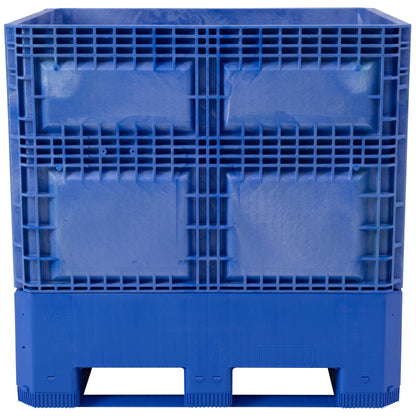 Buckhorn 48" x 40" x 46" Collapsible Bulk Box Container, General Purpose Plastic Stacking Gaylord Box with 4-Way Forklift Access and 2 Drop Doors, 1100 lb Capacity Storage Tote, Blue (BG48404602)
