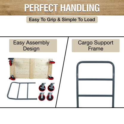 5Seconds Heavy Duty 3300LB Hardwood Flatbed Platform Cart – 60” x 30” Industrial Dolly Hand Push Truck, 8'' Swivel Locking Wheels – Super Heavy Duty Commercial Moving