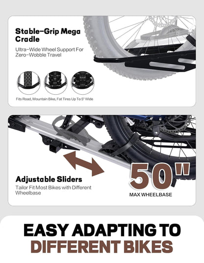 RokRack S One 1-Ebike Rack with Ramp, 100 lbs Capacity, Single Hitch Mount Electric Bike Rack, Fits up to 5" Fat Tire Width and 50" Wheelbase, Ebike Carrier Rack for 2" Receiver for Cars SUVs Vans RVs