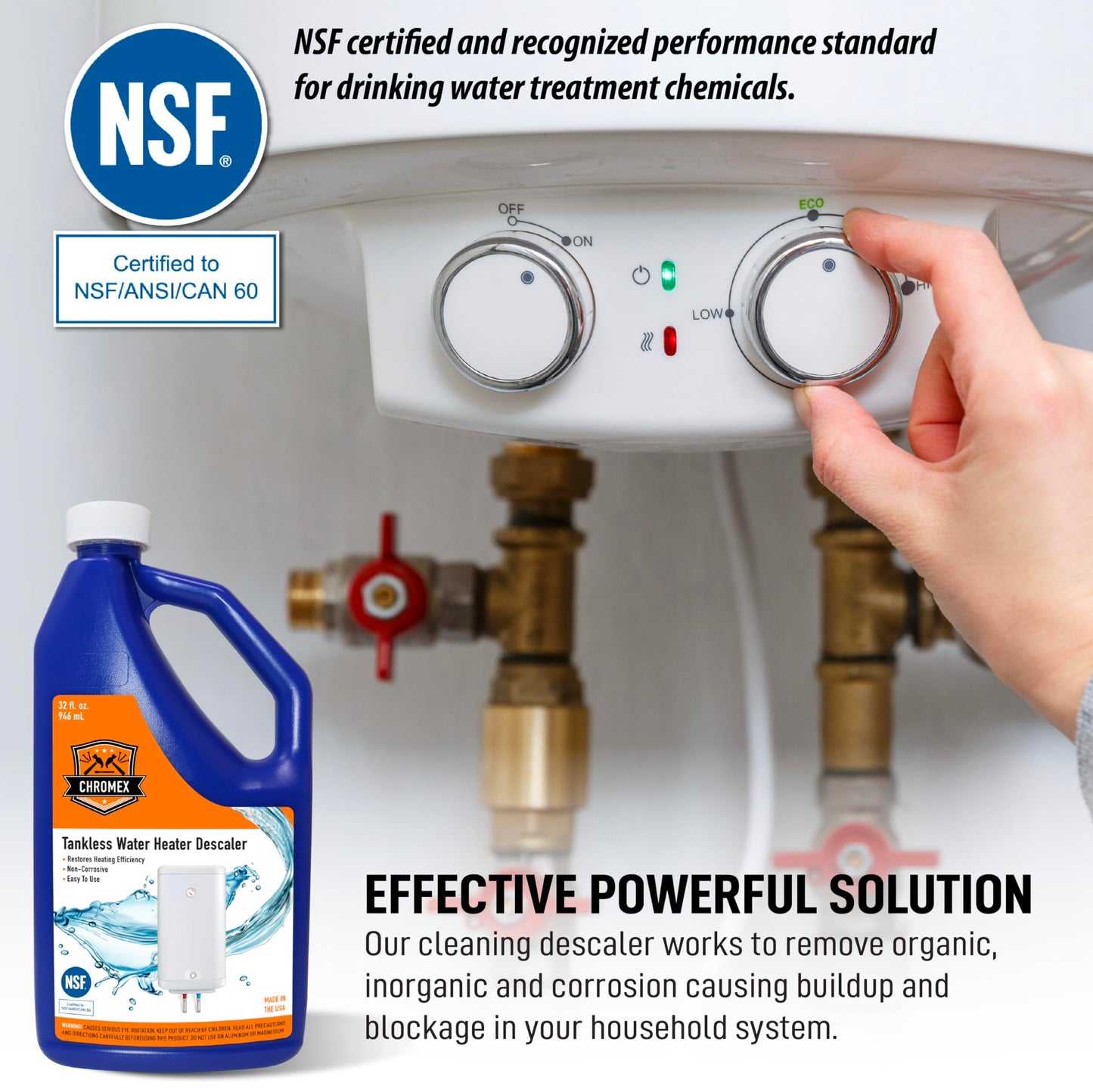 Chromex Tankless Water Heater Flush Kit with NSF Certified Liquid Descaling Solution and 1/6HP Extra Strength Pump