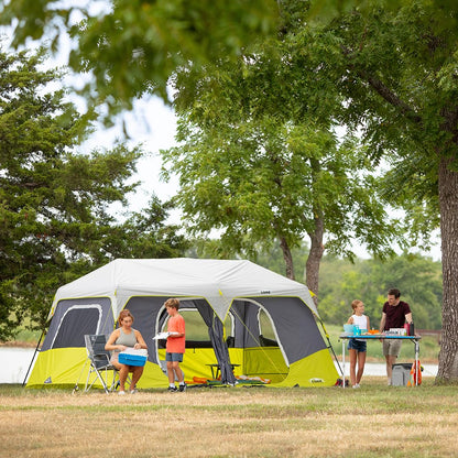 CORE 10 Person Instant Cabin Tent | Large Multi Room Family Pop Up Tent for 2 Minute Camp Setup | Included Storage Pockets for Camping Accessories