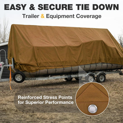 Winpull Heavy Duty Canvas Tarp 12x20 ft, 12oz (350 GSM) Polyester Canvas Water-Resistant Tarp with Rustproof Grommets, Tear-Resistant Outdoor Cover for Wood Piles, Camping, Trailer & Equipment